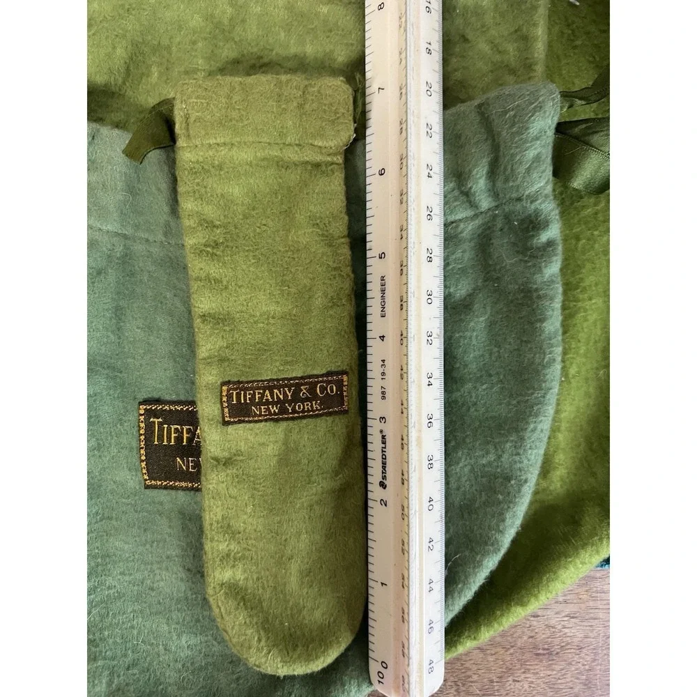 As Is-light Staining-4 Pc. Set Vintage Tiffany And Co. New York Green Felt Bags